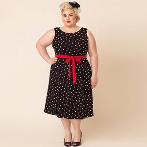 NWT Studio I Women's Sleeveless Dress Polka Dot Ribbon Belt Size 22W Black/Red
